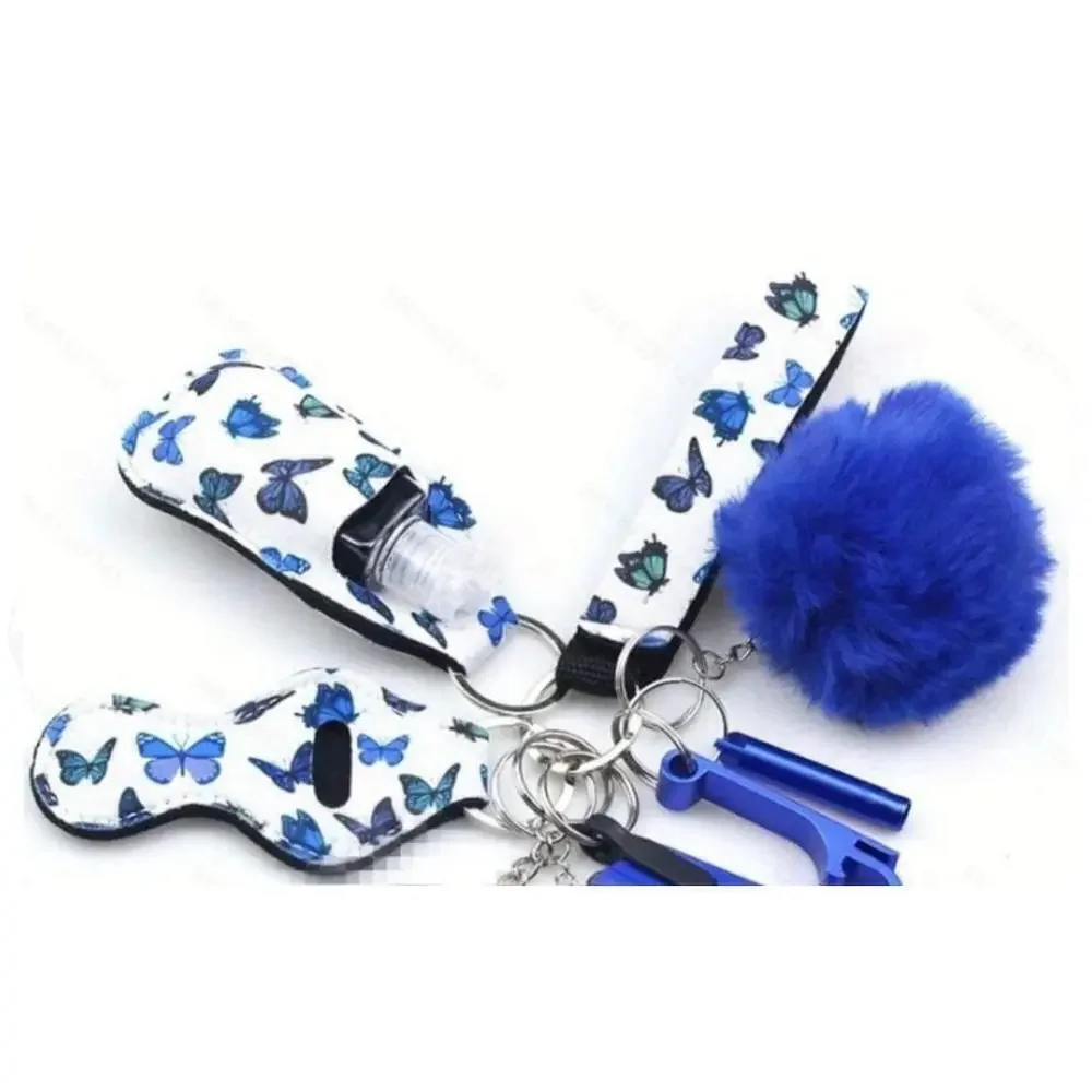 10-piece Self Defense Keychain in Blue Butterfly Pattern